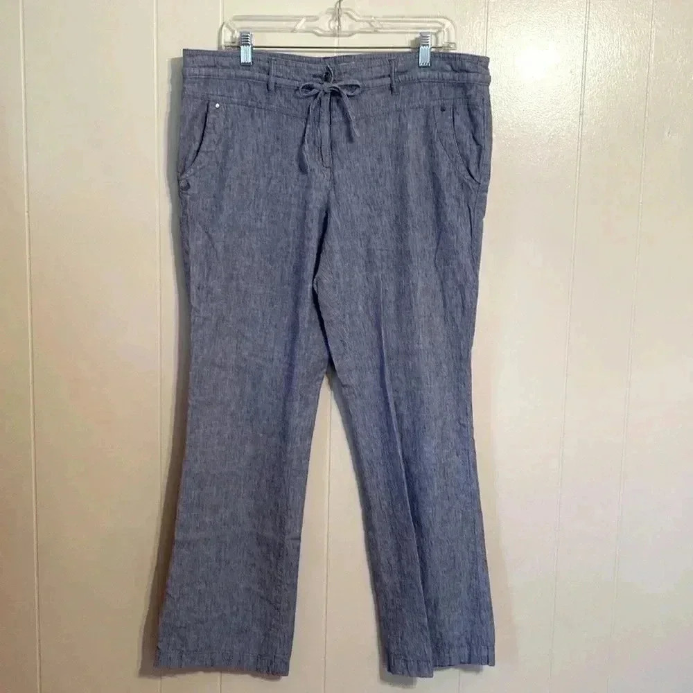 Dalia Linen Blend Size 14 Blue Chambray Pants.